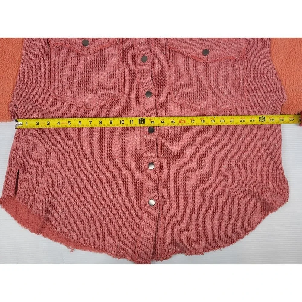 RARE POL Womens Large GKJ5 Fleece Knit Lightning Pink Button Sweater Jacket - Picture 11 of 13